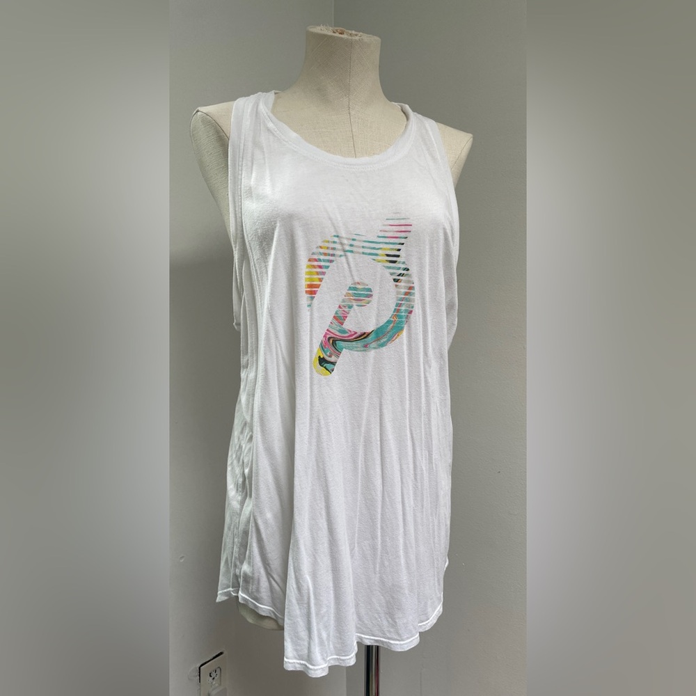Peloton Racerback White Tank with multi colored logo- Size XL- Discontinued